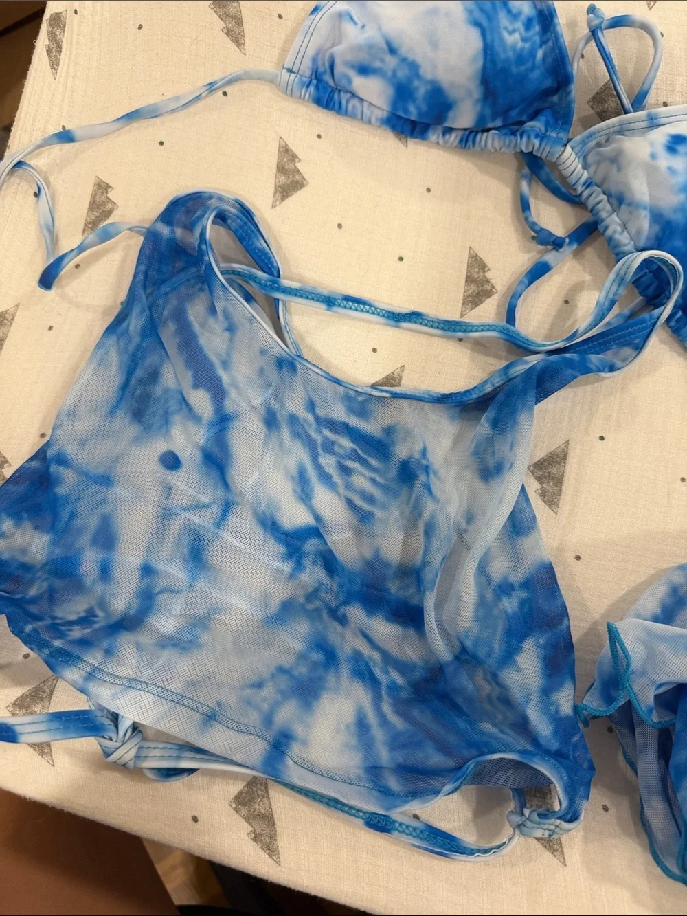 SHEIN Blue and White Tie-Dye Triangle Bikini Set